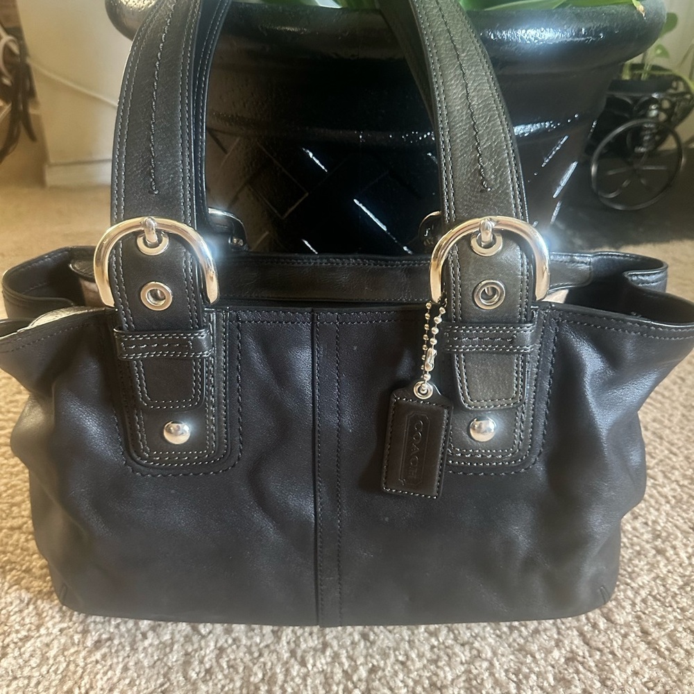 Coach Black Leather Bag with Embossed Logo